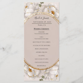 Vit Peony & Blush Rose Blommig Bröllopsprogram Meny