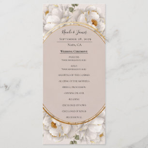 Vit Peony & Blush Rose Blommig Bröllopsprogram Meny
