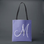 Vit periwinkle Blue Girly Monogram Tygkasse<br><div class="desc">Ett modernt,  vitt och svart skriptmonogram i snyggten på trendigets bakomliggande bakgrund som serverar brickan. Modern och elegant.</div>