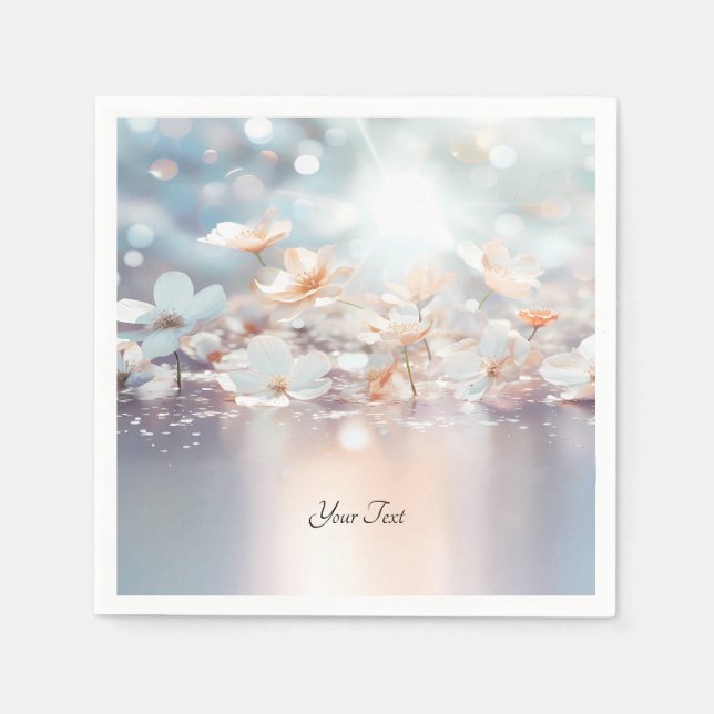 Vit persikofärgad Blommigt Napkins Pappersservett (Framsidan)