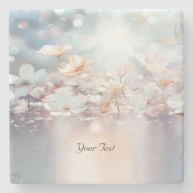 Vit persikofärgad Blommigt Stone Underlägg (Framsidan)