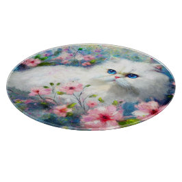 Vit persisisk Kattunge Blue Ögon i Rosa Flowers