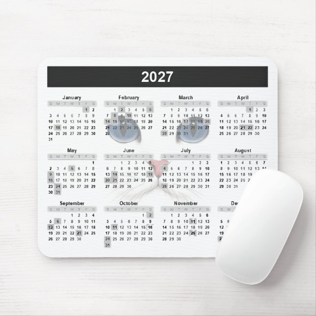 Vit persisk 2027 kalender   musmatta (Med mus)