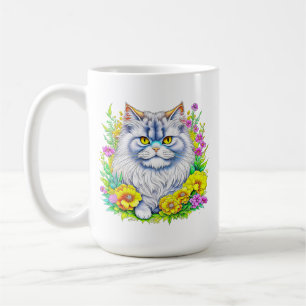 Vit persisk katt i blommor, Personlig Kaffemugg