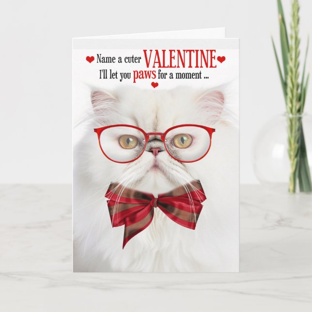 Vit persisk katt Lover Valentine Kattdjur Humor Helgkort (Framsida)