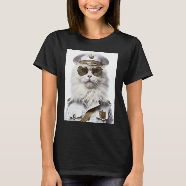 Vit persisk katt militär mössa t shirt (Framsida)