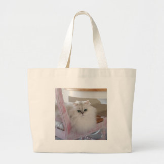 Vit persisk katt på Rosa Jumbo Tygkasse