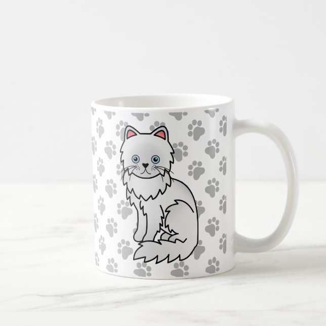 Vit persisk söt serieillustration av katt kaffemugg (Höger)