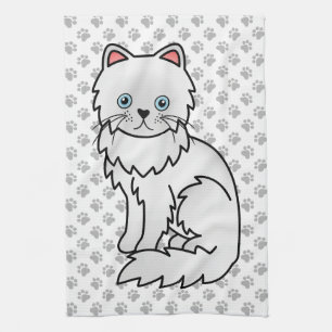 Vit persisk söt serieillustration av katt kökshandduk
