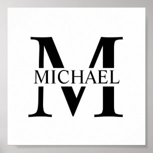 Vit Personlig Monogram och Namn Poster