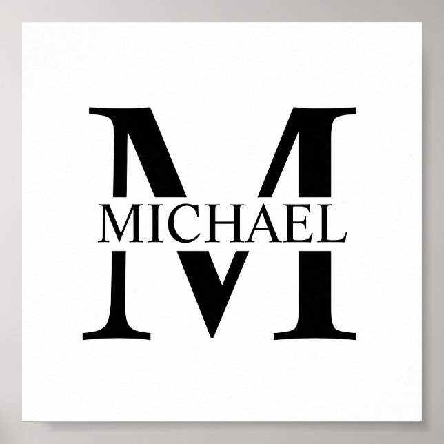 Vit Personlig Monogram och Namn Poster (Framsidan)