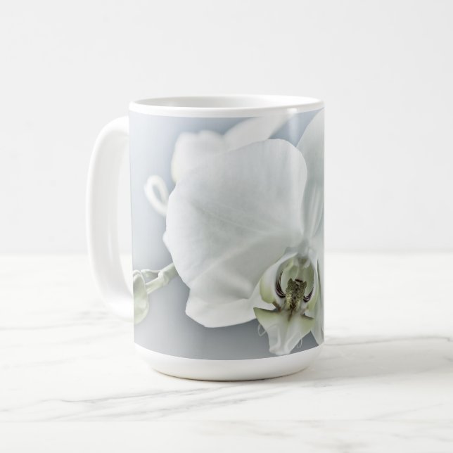 Vit Phalaenopsis Orkidé Kaffemugg (Framsida vänster)