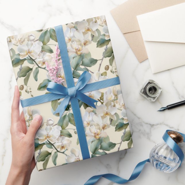 Vit Phalaenopsis Orkidé Presentpapper (Gifting)