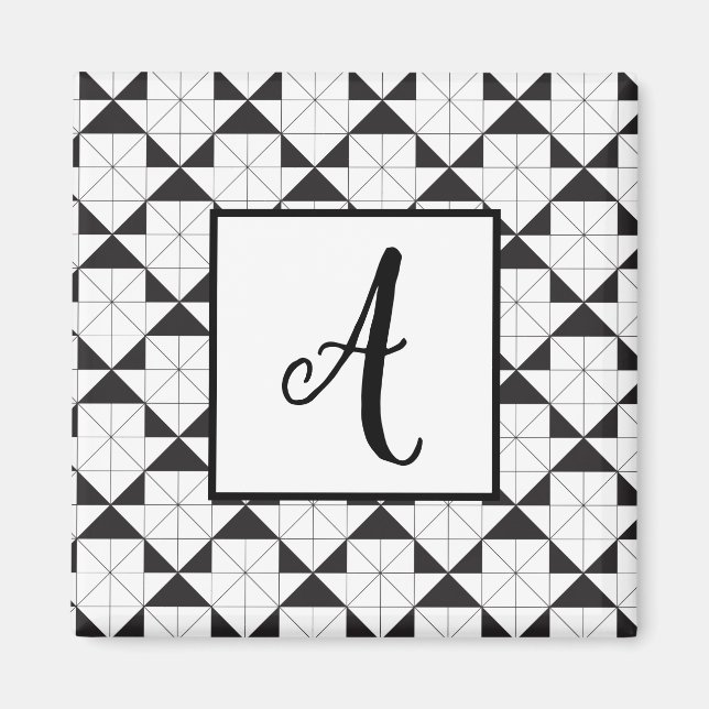 Vit pil i svart pil Geometric Mönster Magnet (Framsidan)
