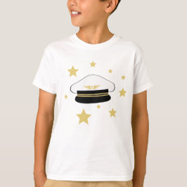 Vit pilothatt, guld-stjärnor, flygaviator T-Shir T Shirt