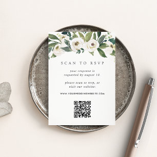Vit Pion Blommig QR-kod Bröllopsanmälan Tilläggskort