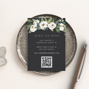 Vit Pion Blommig QR-kod Bröllopssvar Tilläggskort