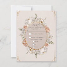 Vit Pion & Rosa Ros Bröllops RSVP