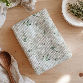 Vit Pionblomma Monogrammerad Kökshandduk