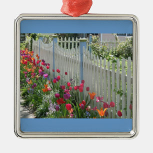 Vit pipettstängsel med tulips-helgdag julgransprydnad metall