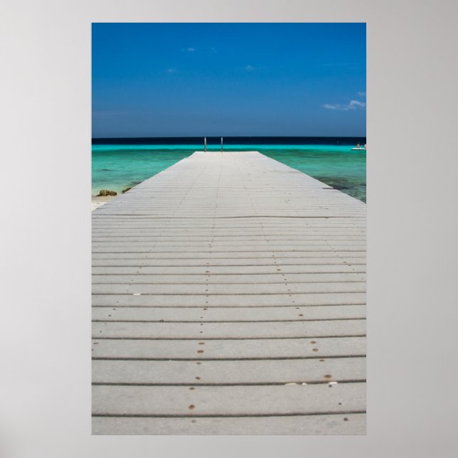 Vit pir, sandstrand, blå ocean poster (Framsidan)