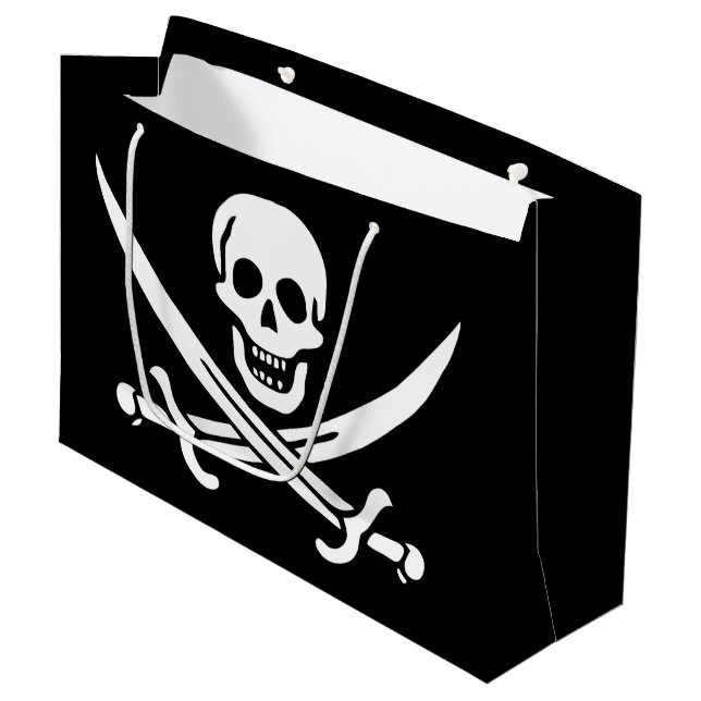 Vit, Pirat Flagga Calico-Jack, Skull och klass (Framsidan Vinklad)