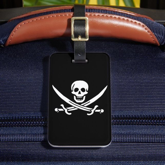 Vit, Pirat Flagga Calico-Jack, Skull och klass Bagagebricka (Framsida Insitu 2)