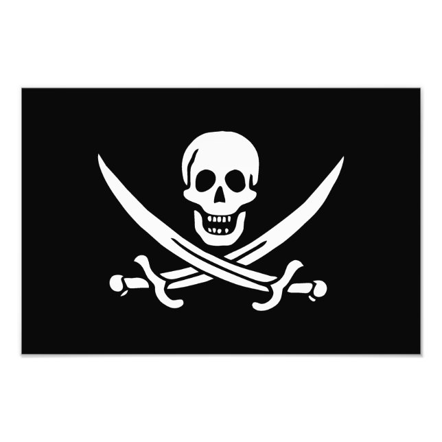 Vit, Pirat Flagga Calico-Jack, Skull och klass Fototryck (Framsidan)