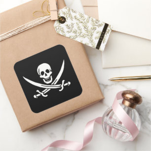 Vit, Pirat Flagga Calico-Jack, Skull och klass Fyrkantigt Klistermärke