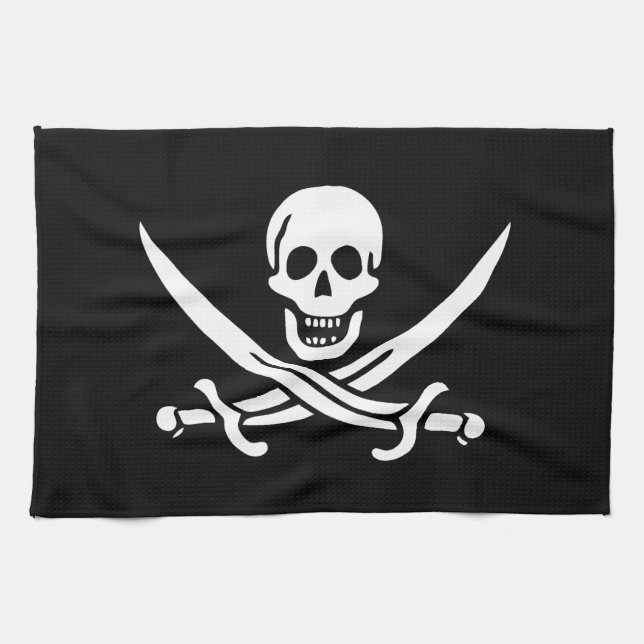 Vit, Pirat Flagga Calico-Jack, Skull och klass Kökshandduk (Horisontell)