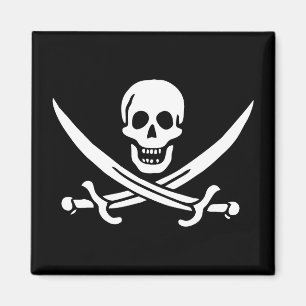 Vit, Pirat Flagga Calico-Jack, Skull och klass Magnet