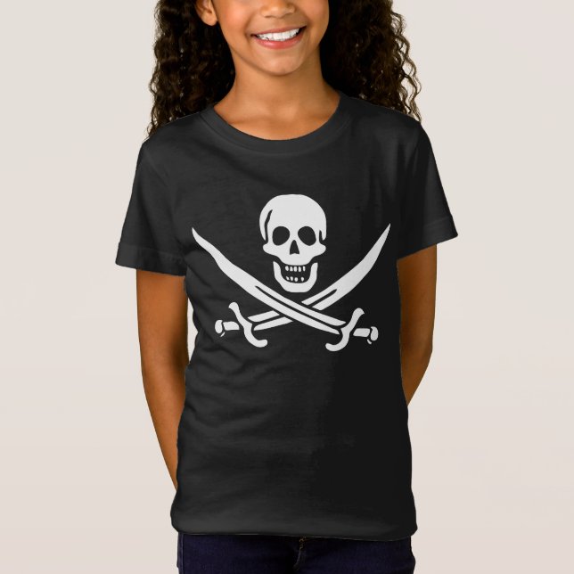 Vit, Pirat Flagga Calico-Jack, Skull och klass T Shirt (Framsida)