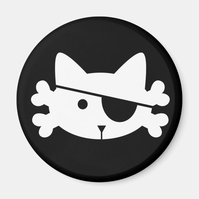 Vit Pirat Katt - magnet (Framsidan)