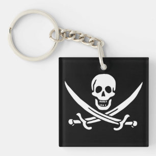 Vit, Piratflagga Calico Jack, Dödskalle & Sabel