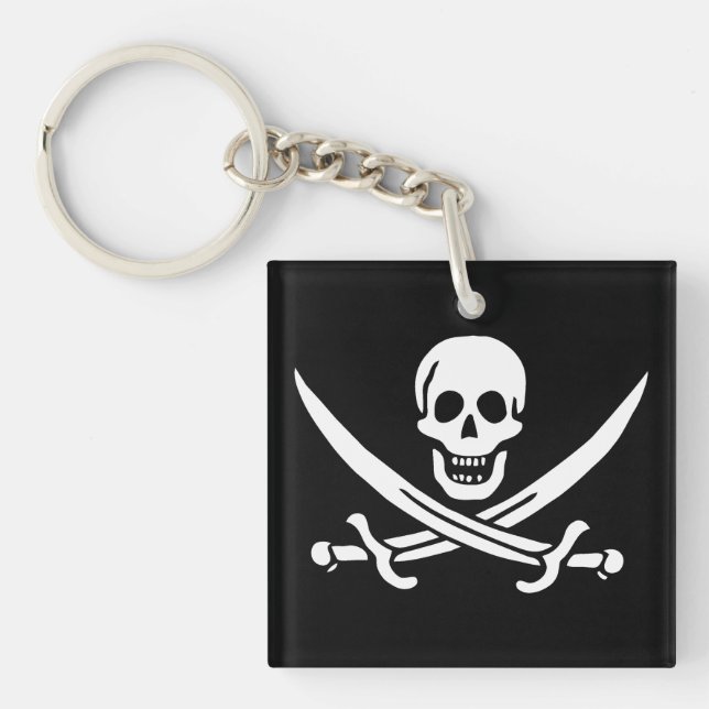 Vit, Piratflagga Calico Jack, Dödskalle & Sabel  (Framsidan)