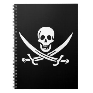 Vit, Piratflagga Calico Jack, Dödskalle & Svärd Anteckningsbok