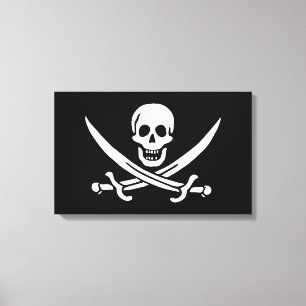 Vit, Piratflagga Calico Jack, Dödskalle & Svärd Canvastryck