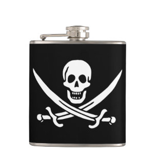 Vit, Piratflagga Calico Jack, Dödskalle & Svärd Fickplunta