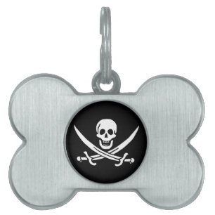 Vit, Piratflagga Calico Jack, Dödskalle & Svärd ID-bricka Husdjur