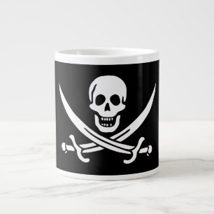 Vit, Piratflagga Calico Jack, Dödskalle & Svärd Jumbo Mugg