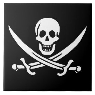 Vit, Piratflagga Calico Jack, Dödskalle & Svärd Kakelplatta