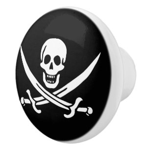 Vit, Piratflagga Calico Jack, Dödskalle & Svärd Knopp