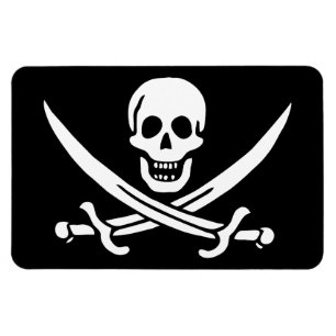 Vit, Piratflagga Calico Jack, Dödskalle & Svärd Magnet