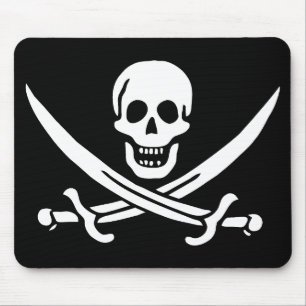 Vit, Piratflagga Calico Jack, Dödskalle & Svärd Musmatta