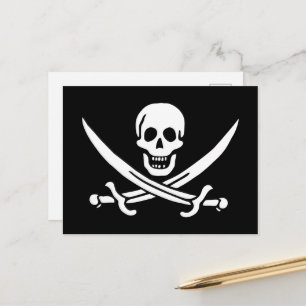 Vit, Piratflagga Calico Jack, Dödskalle & Svärd Vykort