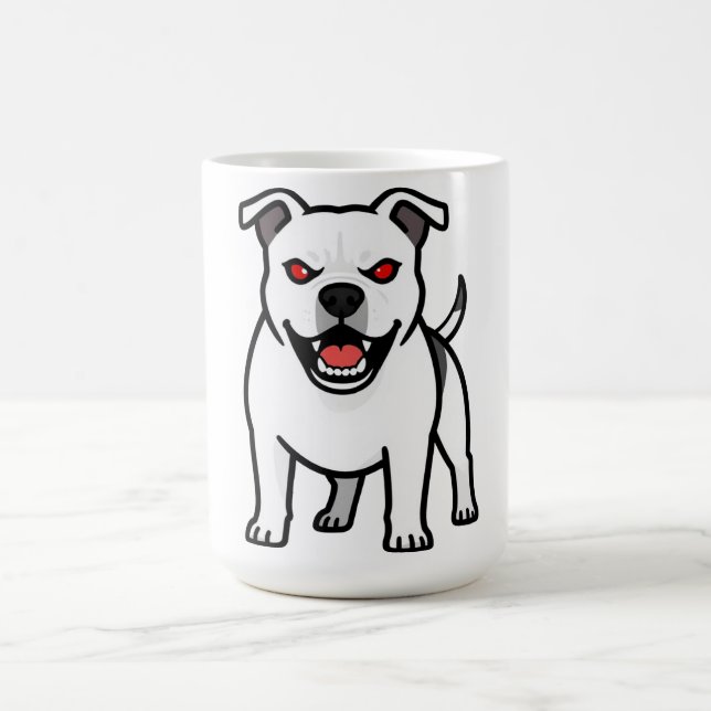 Vit Pitbull Röda Ögon Ilsken Tecknad Hund Present Kaffemugg (Center)