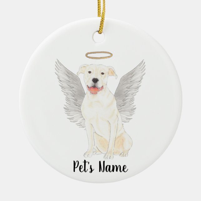 Vit Pitbull Staffy Sympati Minnesmärke Julgransprydnad Keramik (Framsidan)