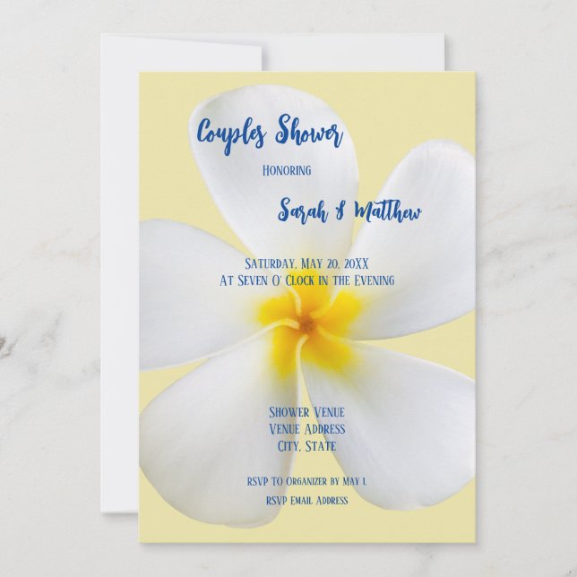Vit plasma på Gult, Blommigt, Par Shower Inbjudningar (Framsida)