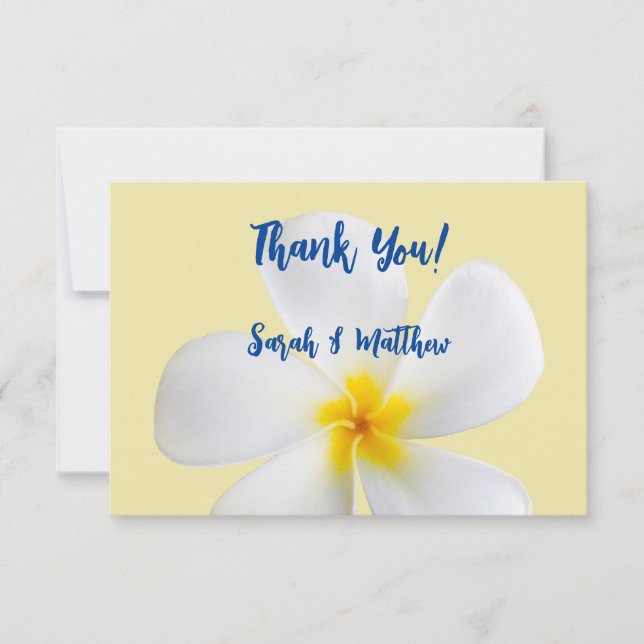 Vit plasma på Gult, tropisk, Blommigt Tack Kort (Framsida)