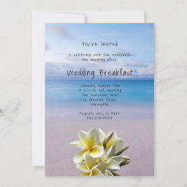 Vit Plumeria Beach Background Bröllop Breakfast Inbjudningar